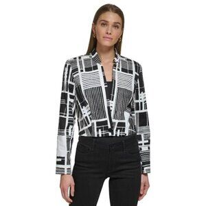 DKNY Women's Size16 Star Neck One-Button Jacket, White and Black NWT